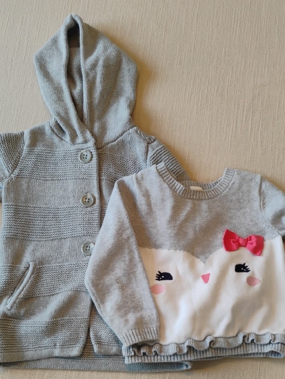 2T Gap Gymboree Gray Owl Sweater with Pink Bow & Gray Gap Baby Hooded Cardigan